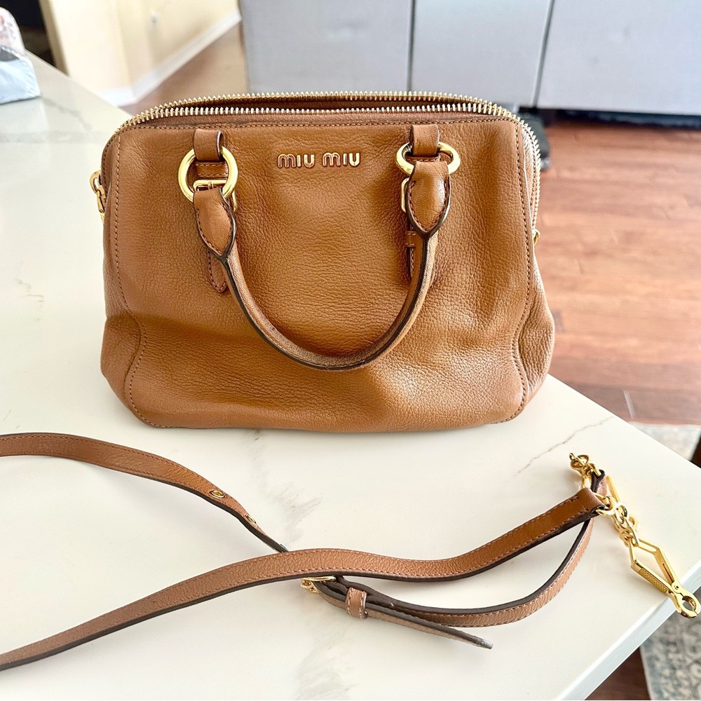 Miu Miu Tan Crossbody Bag with Gold Accents